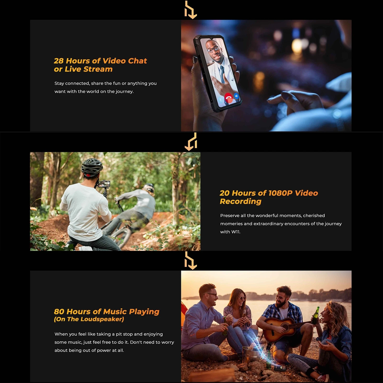 HOTWAV W11 Rugged Phone 6GB+256GB 280LM Flashlight 24MP Night Vision 20800mAh 6.6'' FHD+ Display Android 13 MT8788 4G Smartphone