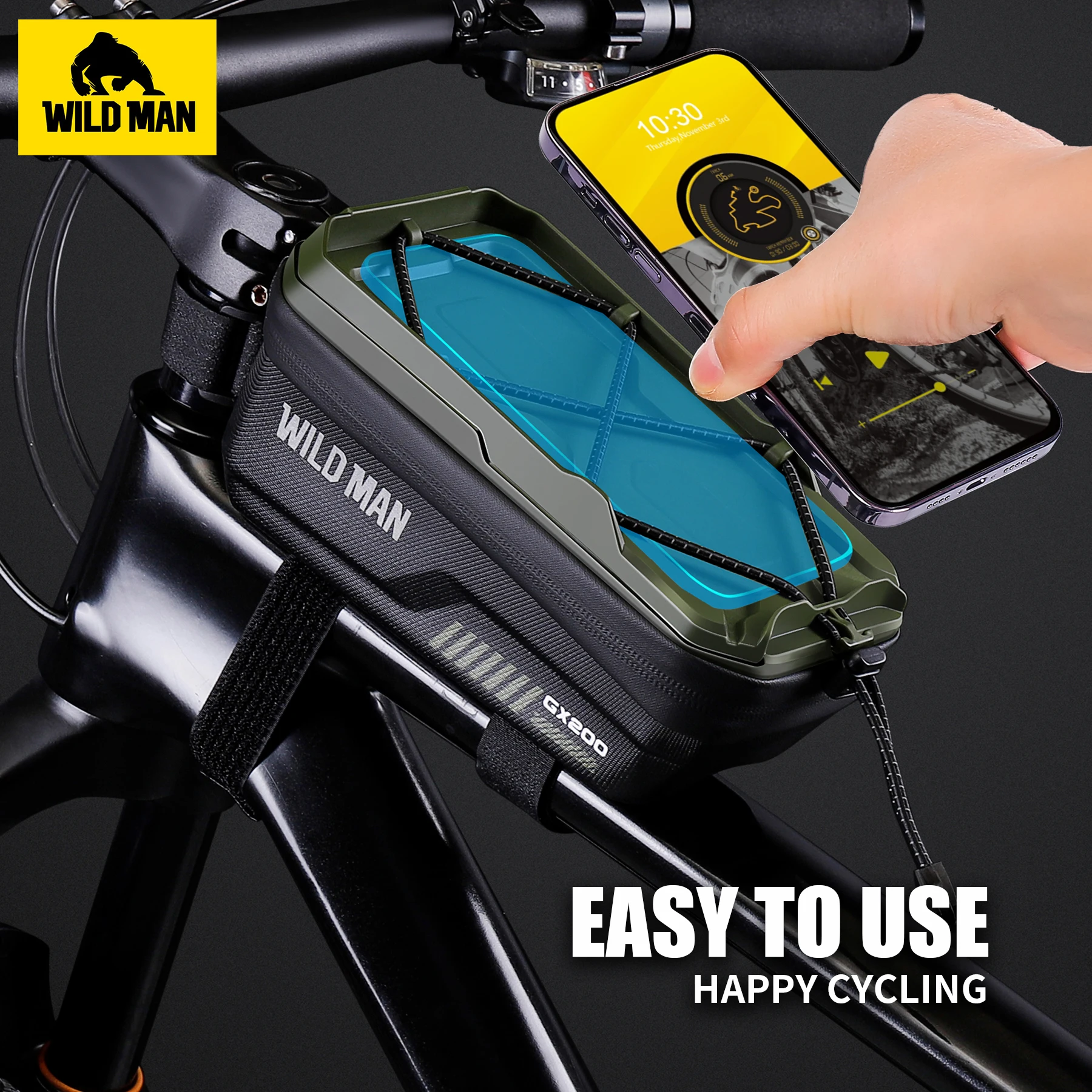 WILD MAN GX200 Hardshell EVA Mountain Bike Bag with Storage Pockets and Phone Holder