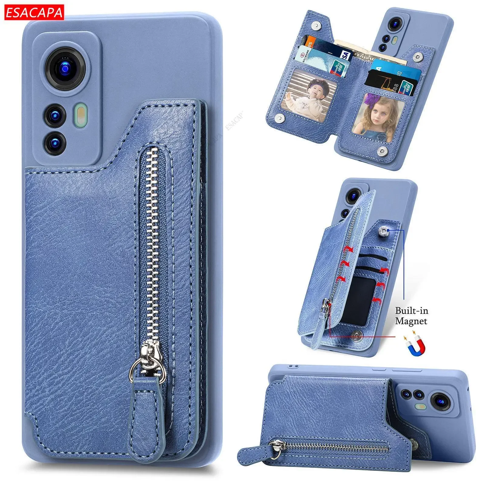 Zipper Wallet Leather Phone Case with Card Holder and Purse Compartment