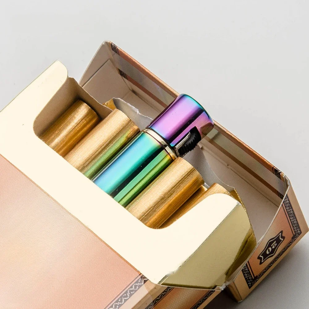 Mini Torch Lighter Refillable Turbo Butane Gas Lighter Cigarette Case Portable Grinding Wheel Flame Men Smoking Gadget