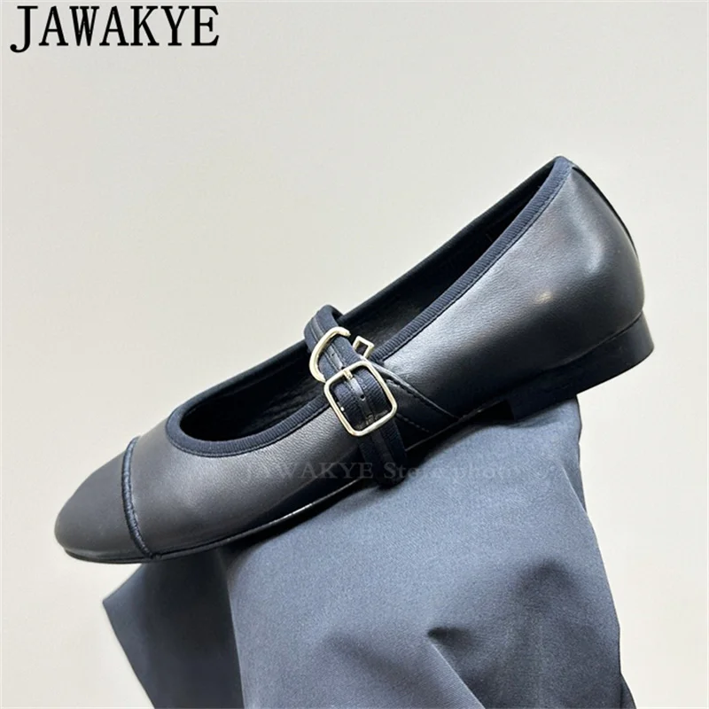 

2024 Summer New Round Toe Ballet Dance Shoes Women Genuine Leather Low Top Doudou Shoes Woman Luxury Runway Walk Shoes Mujer