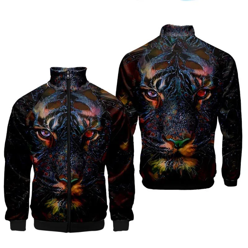 thumbnail image 1 of Chaqueta con cremallera y estampado 3D de tigre novedoso, chaqueta de primavera de manga larga con cuello alto, ropa para hombre, abrigos con patrón informal de talla grande, 1 of 4
