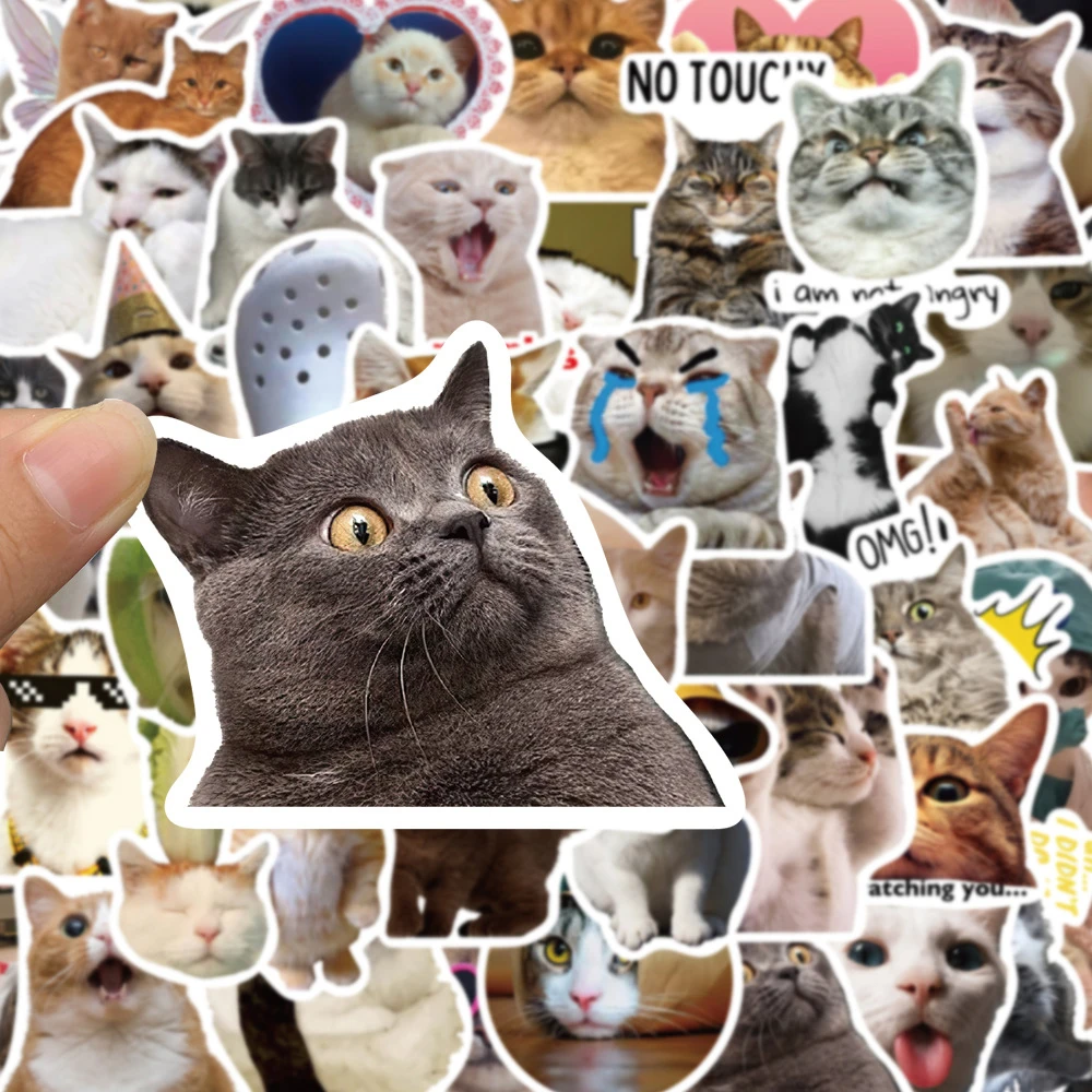 10/30/50pcs Funny Animal Cats MEME Stickers Decals DIY Graffiti Phone Case Stationery Planner Waterproof Cute Sticker Kids Toys 51 pcs retro cute anime alice series poker kraft tag flamingo vintage card label planner diy scrapbooking journal deco stickers