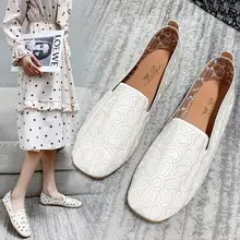  Cheap Square Toe Yellow Loafers Women Soft Leather Flats Big Size 42 Ladies Hollow Out Flat Shoes Woman Flats Embroidery Loafers 