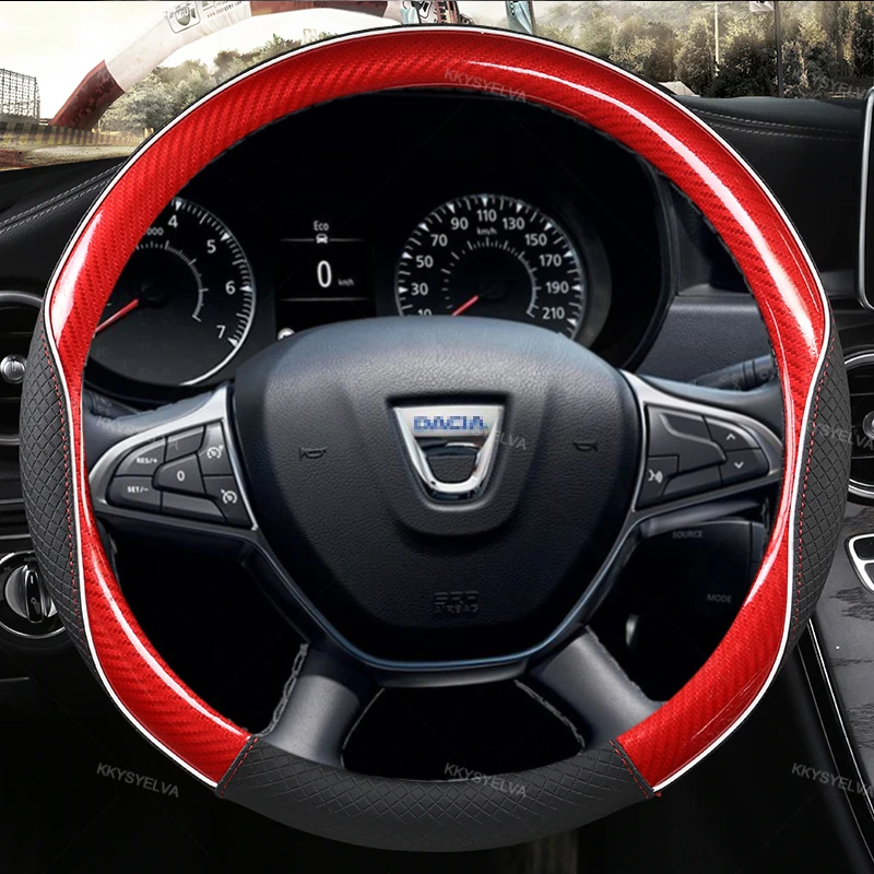 Carbon Fiber Leather Car Steering Wheel Cover For Dacia Sandero Stepway Crossover For Renault Sandero Auto Accessories