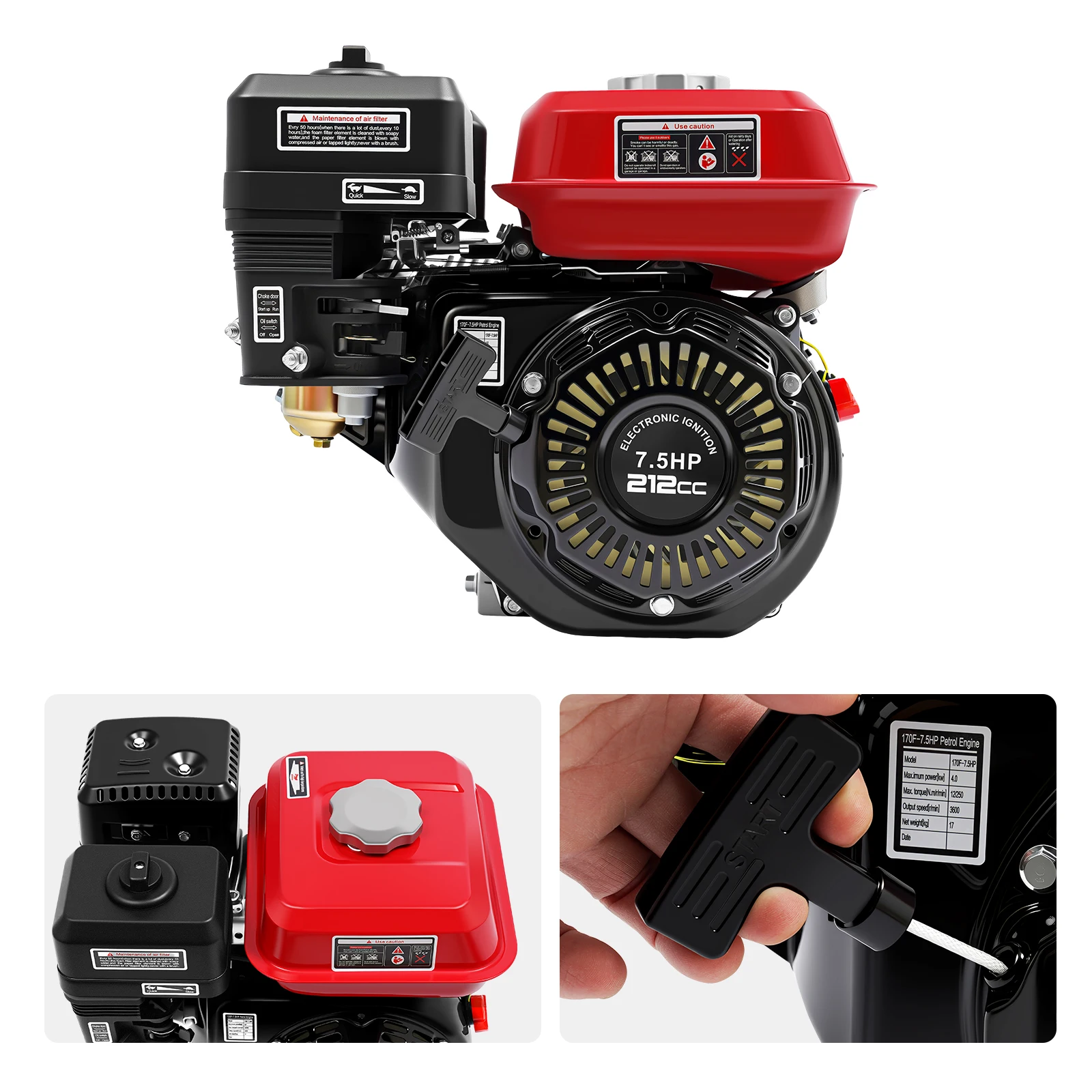 7,5 PS 4 kW 4-Takt-Benzinmotor 212 CC Hand-/Elektrostarter OHV luftgekühlter Gasmotor für Go-Karts – Detail 8