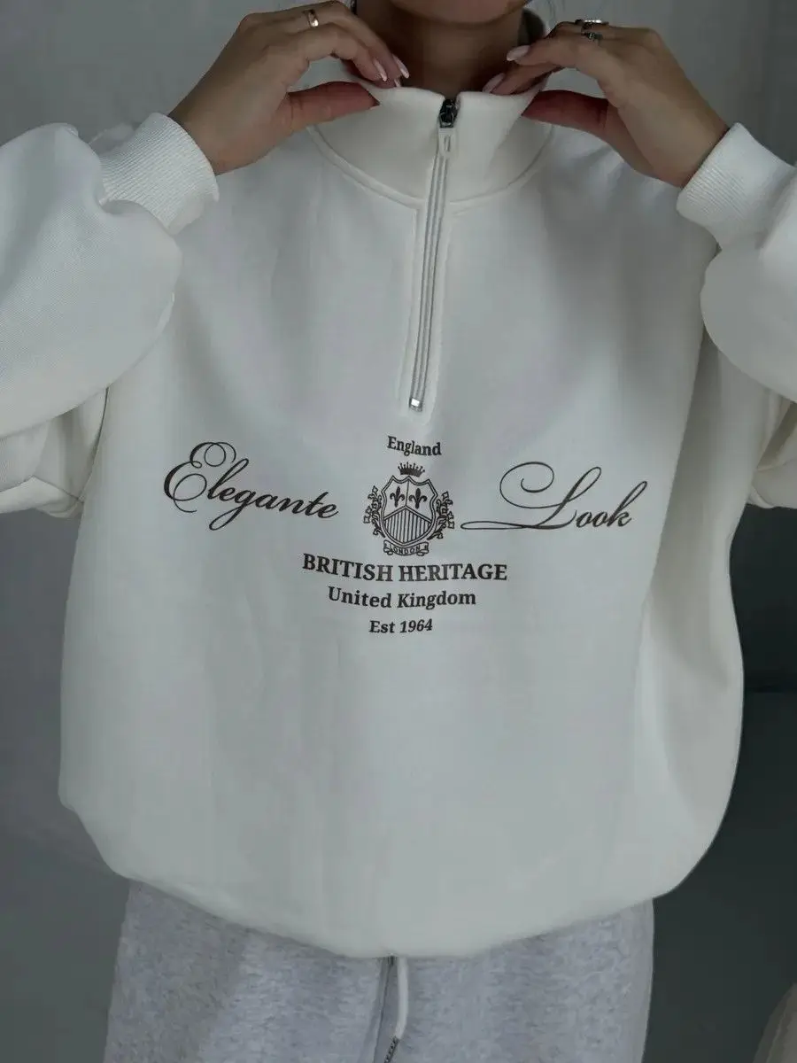 Vintage British Style Lapel Shirts Zipper Turn-down Collar Sweatshirt Loose Leisure Autumn Elegant Women Large Size Streetwear