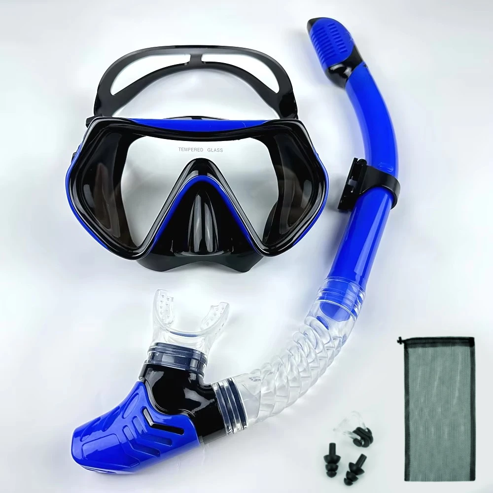 Single Lens Snorkeling Set Adult Snorkel Mask Breathing Tube Nose Clip Soft Skirt Scuba Gear