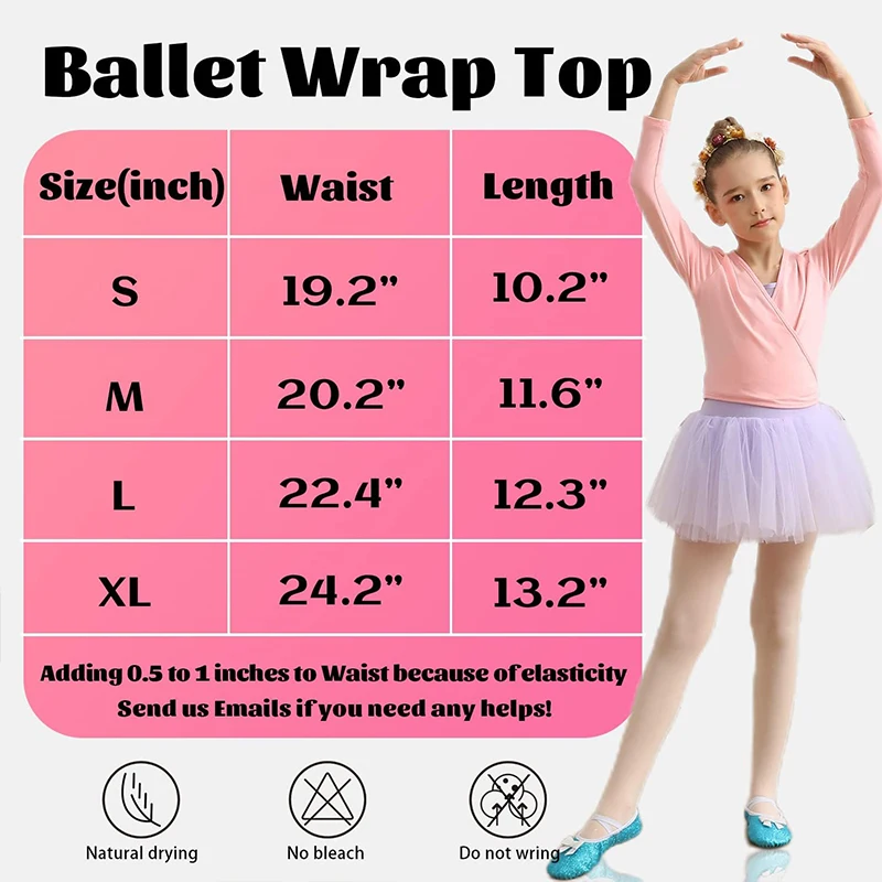 Basic-Team-Ballett-Wickeloberteil für Mädchen, langärmelige Tanzstrickjacke für Kleinkinder mit selbstbindender Taille und klassischem V-Ausschnitt vorne – Detail 1