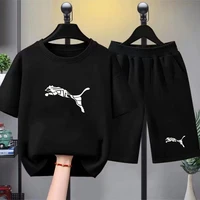 Ensemble deux pièces T-shirt blanc et short imprimé pour enfants, garçons et filles, 3-12 ans, vêtements de sport décontractés de marque, été 2026 1