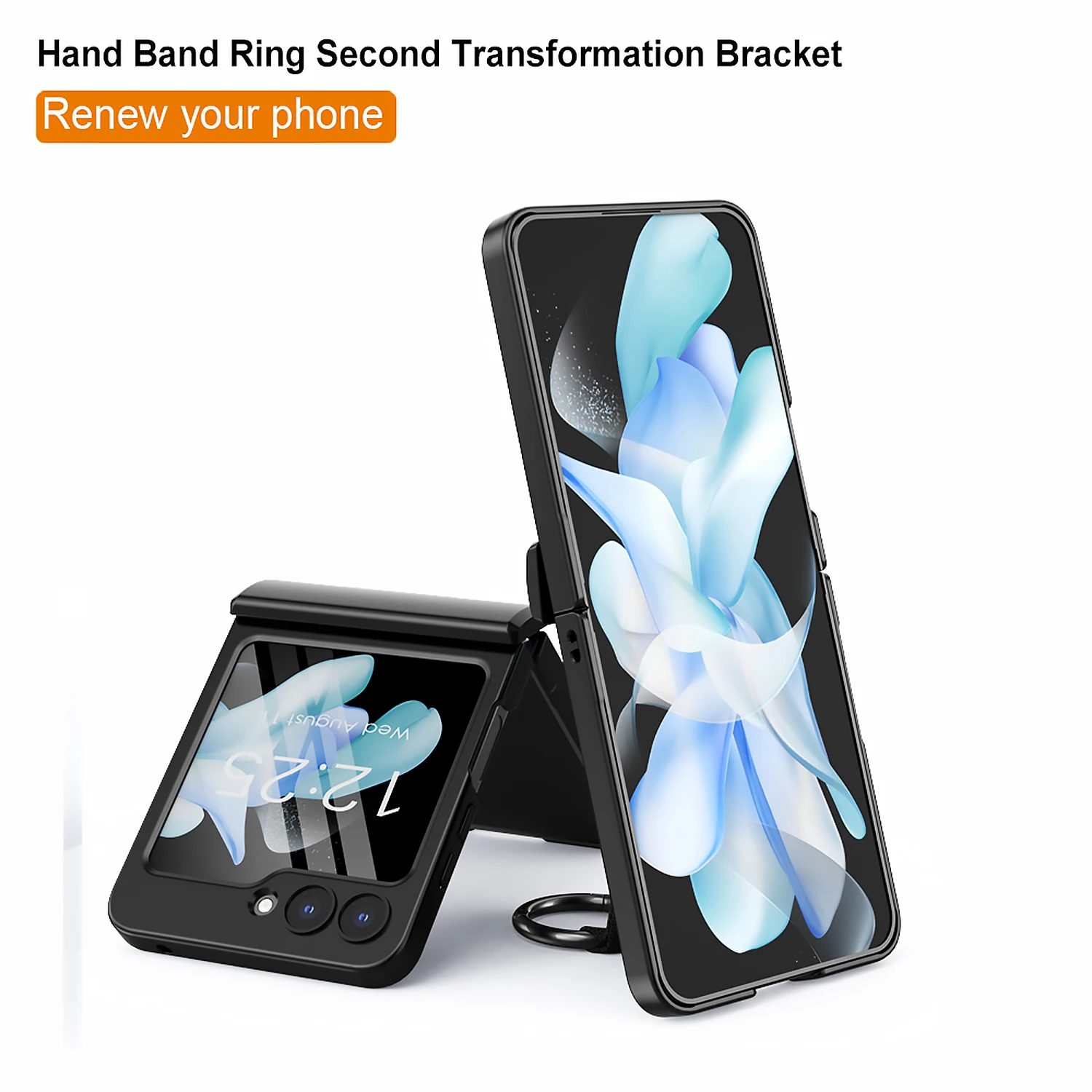 For Samsung Galaxy Z Flip 5 Case Colorful Skin Friendly Matte Folding Hingle Belt Ring Bracket With Mirror Film Hard Back Cover