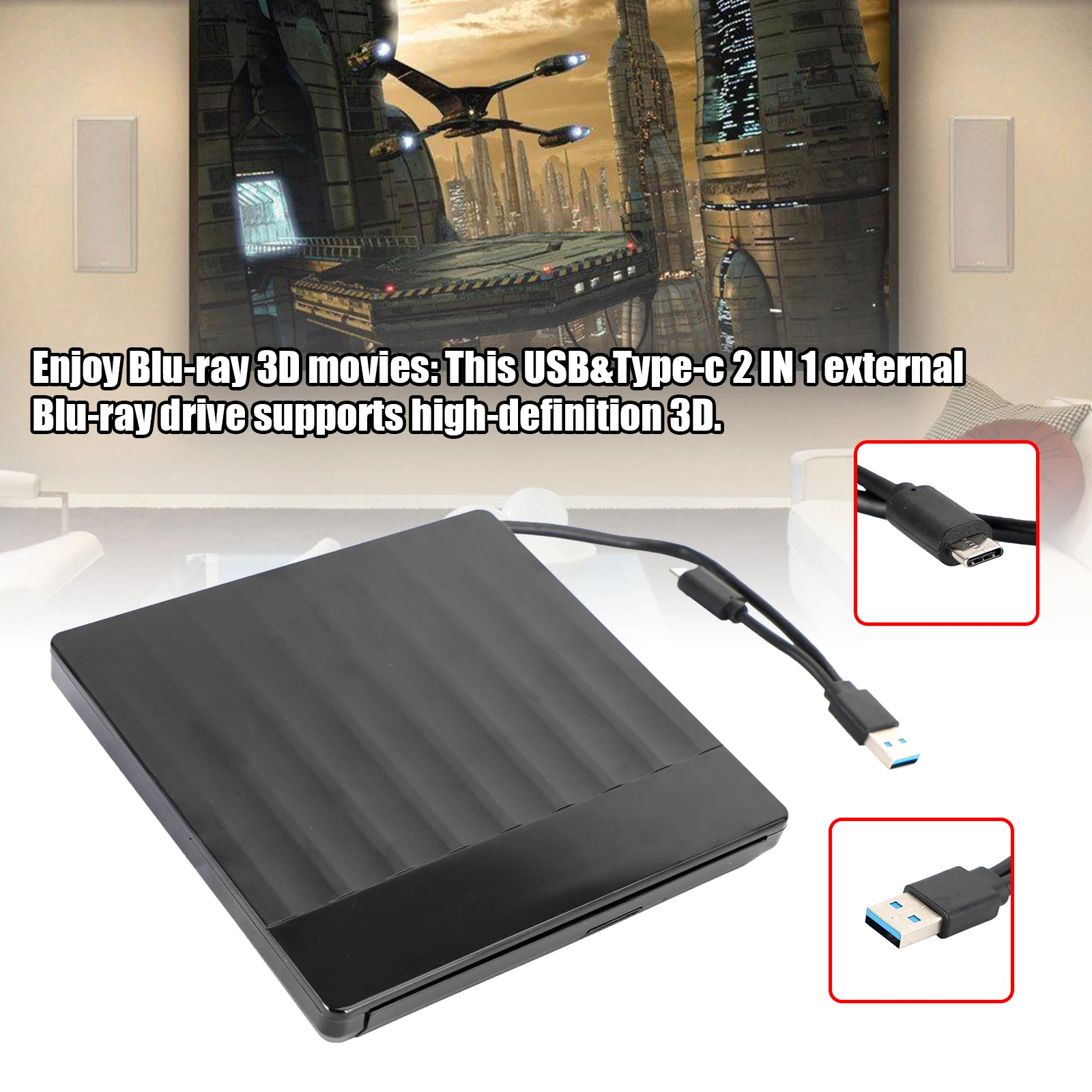 

Artudatech 2 в 1 USB и Type-c Внешний Blu ray Drive BD Combo Player Reader портативный привод