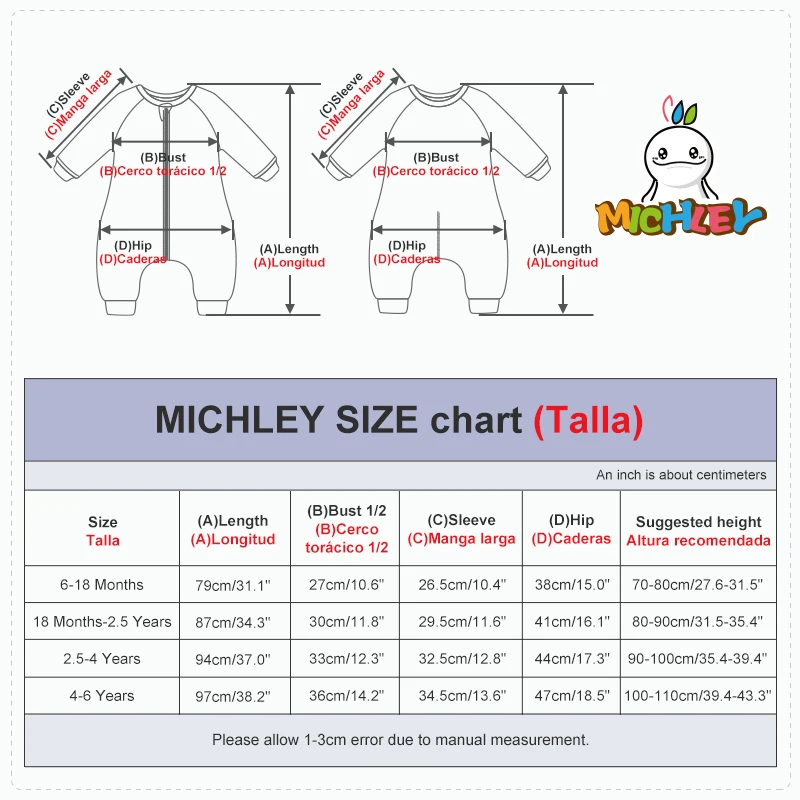 MICHLEY Spring Cotton Sleeping Bag Baby Kids Jumpsuit Sleepsack Pajamas Long Sleeve Sleepwear For Girls Boys Children 6M-6T 3