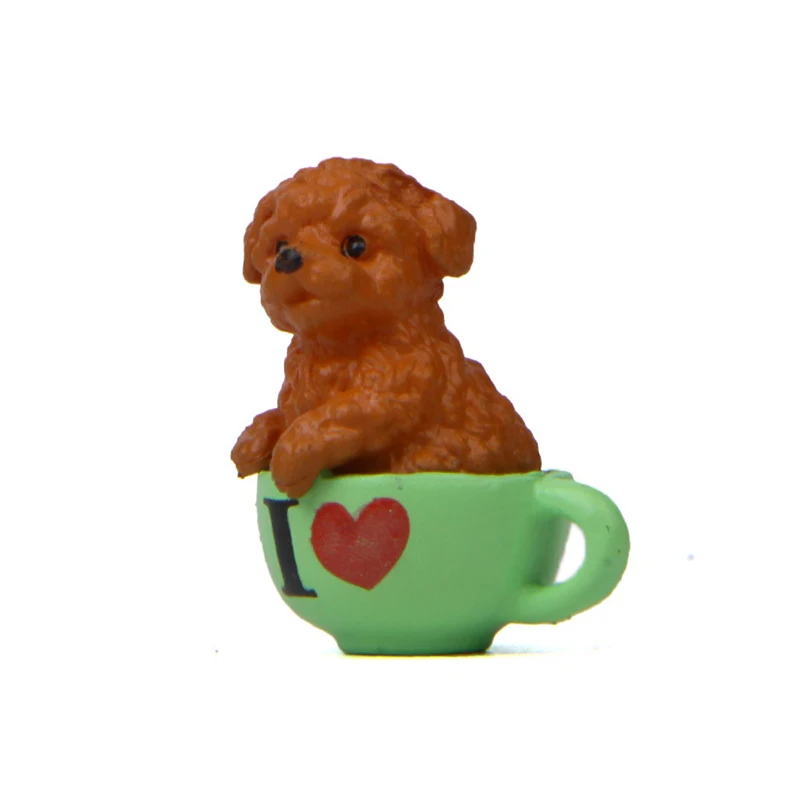 

Resin Figurines Tiny Teacup Poodle Dog Animals Puppy Crafts Model Dollhouse Desktop Home Landscape Decoration for Children Kids