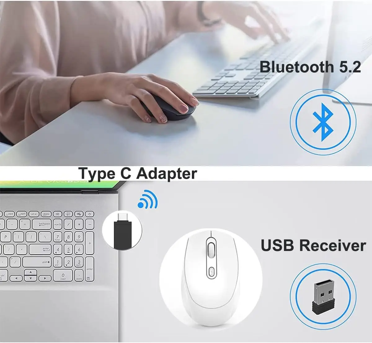 Wireless Mouse Rechargeable 2.4G Bluetooth Ergonomic Optical PC Laptop Cordless Mice for Windows Computer Office_voghion.com