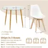 5-Piece Modern Dining Table Set Round Tempered Glass Table 4 High Back Chairs Ergonomic Design Space Saving Easy Assembly Dining 4