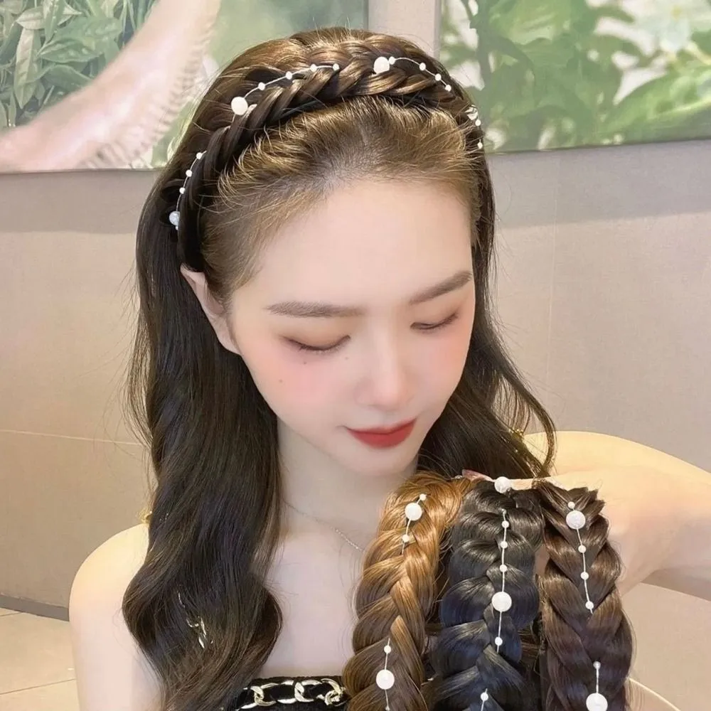 Fashion Handmade Synthetic Twisted Wig Headband Retro Style Stretch Design Non-slip Headband Wide Hairband Women