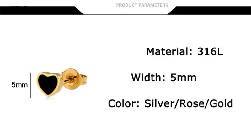 Uelf Luxus Weibliche Schwarz Stud Ohrringe Mode Edelstahl Kleine Herz Ohrringe Für Frauen Vintage Hochzeit Schmuck – Detail 1