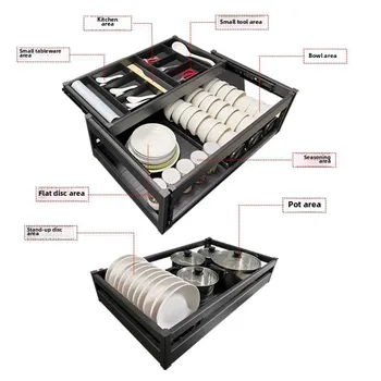 ตะกร้าตู้ครัวชั้นวางชามลิ้นชักสามชั้น, ตู้พร้อมตะกร้าจานในตู้, ตู้ครัว, ชั้นวางตู้ 2