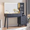 48" Fluted Makeup Vanity Desk with Large 36" Mirror and Lights, Modern Glass Top Big Vanity Table with 5 Drawers & Adjustable 1