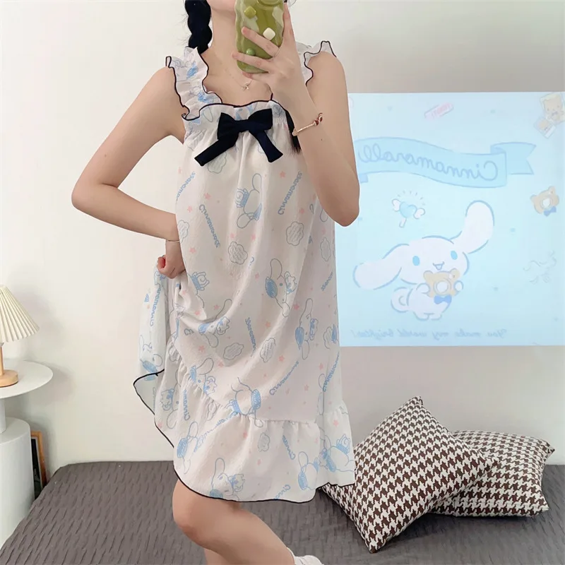 

Cute Hellokittyed Summer New Girls Nightdress Kawaii Anime Sanrio Cinnamoroll Pachacco Cartoon Sling Pajamas Sweet Homewear 2023