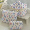 Cute Bow Flower Quilting Cotton Makeup Bag Women Zipper Cosmetic Organizer Female Cloth Handbag Portable Toiletry Case for Girls 2