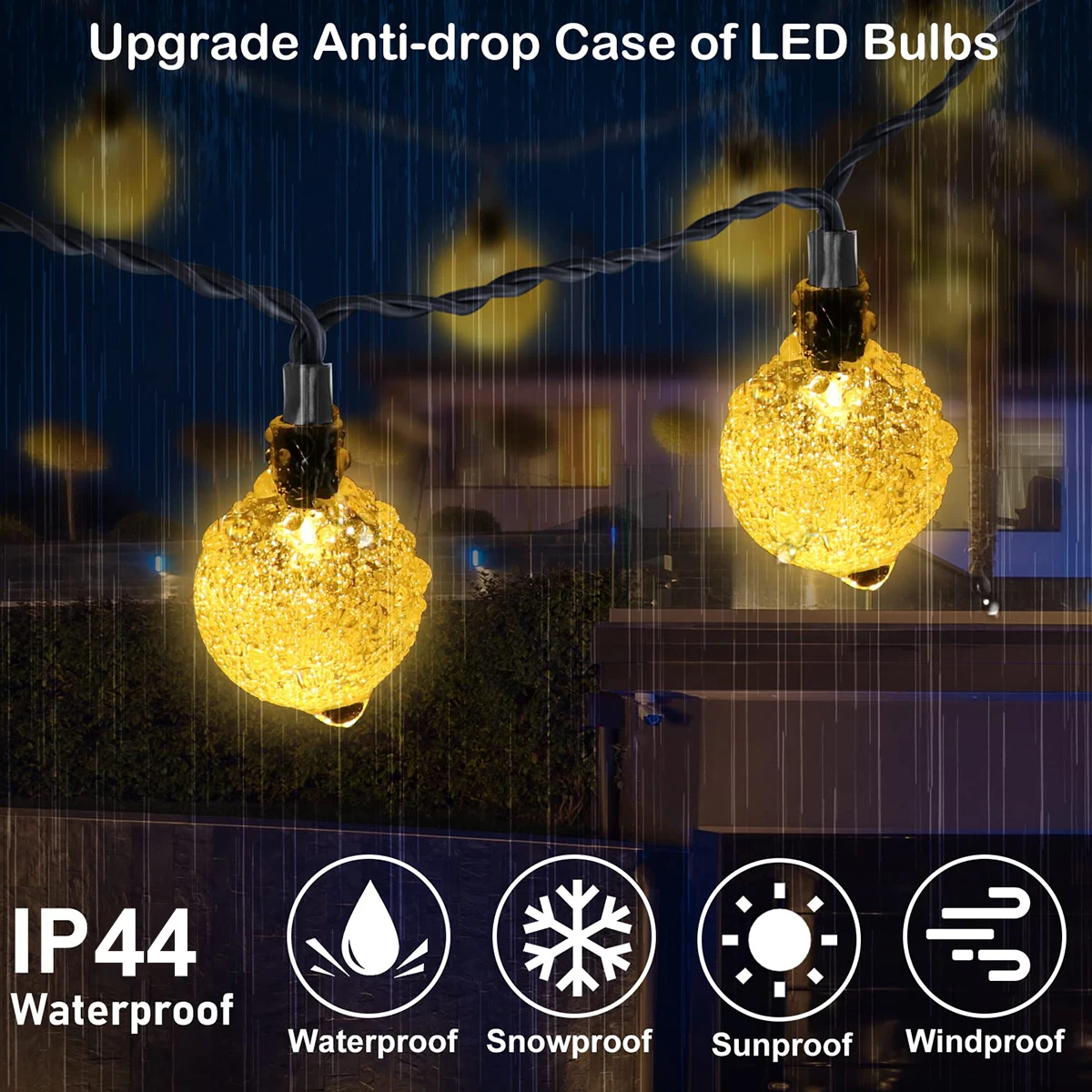 Solar-Powered Waterproof Crystal Globe String Lights - 60 LED Outdoor Garden Decor with 8 Lighting Modes