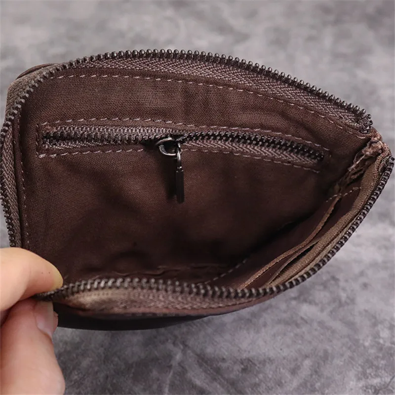 Vintage vegetable tanned cowhide wallet women's old small coin purse  natural real leather zipper men's card holder key case men - AliExpress