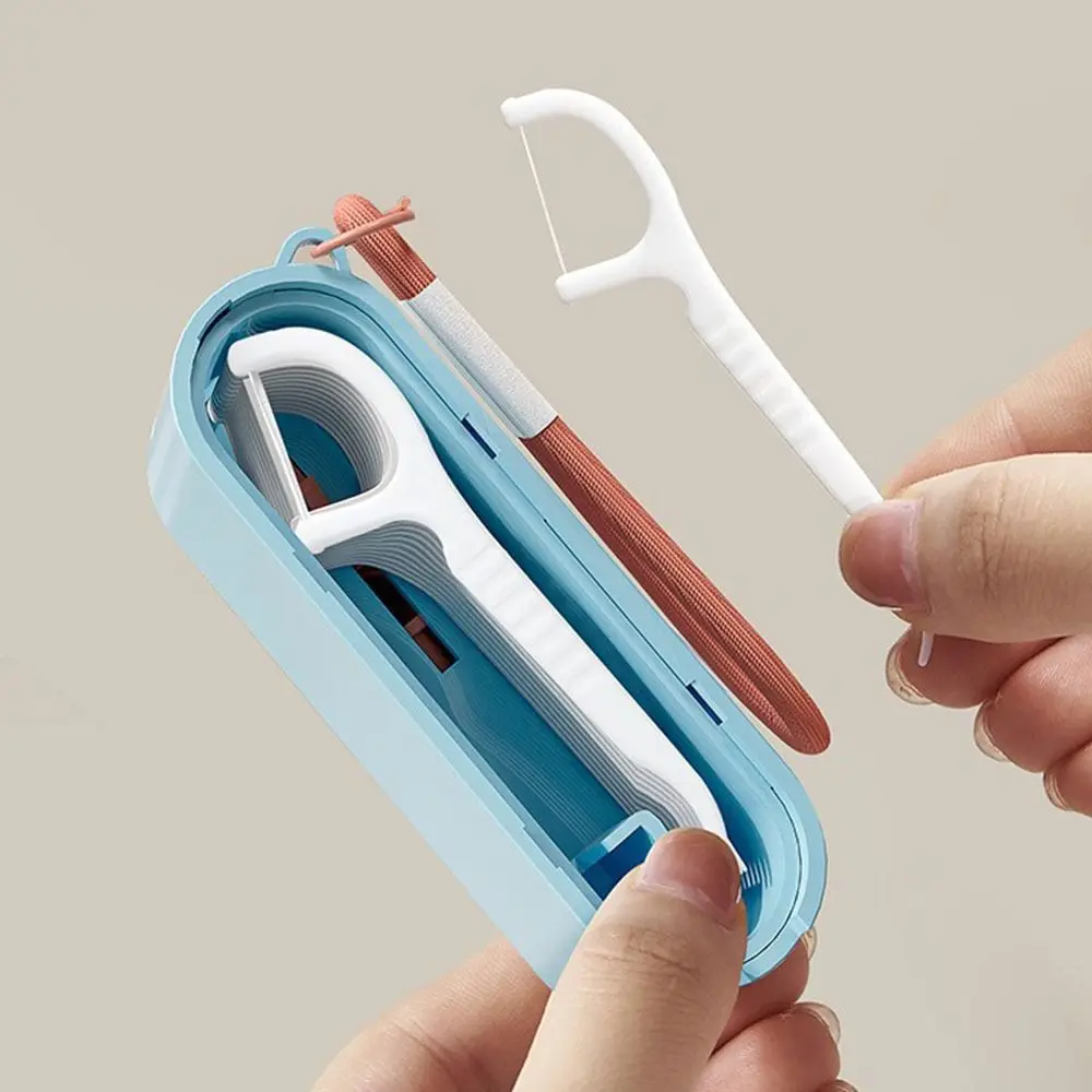 Oral Care Automatic Ejectable Floss Dispenser Press-on with 10Pcs Floss Floss Stick Organizer Refillable