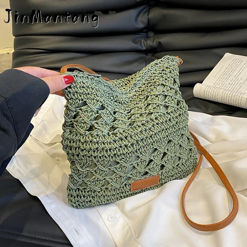 

JinMantang Small Women Weave Straw Bag 2023 Summer New In Travel Beach Crossbody Bags Handmade Handbags and Purses