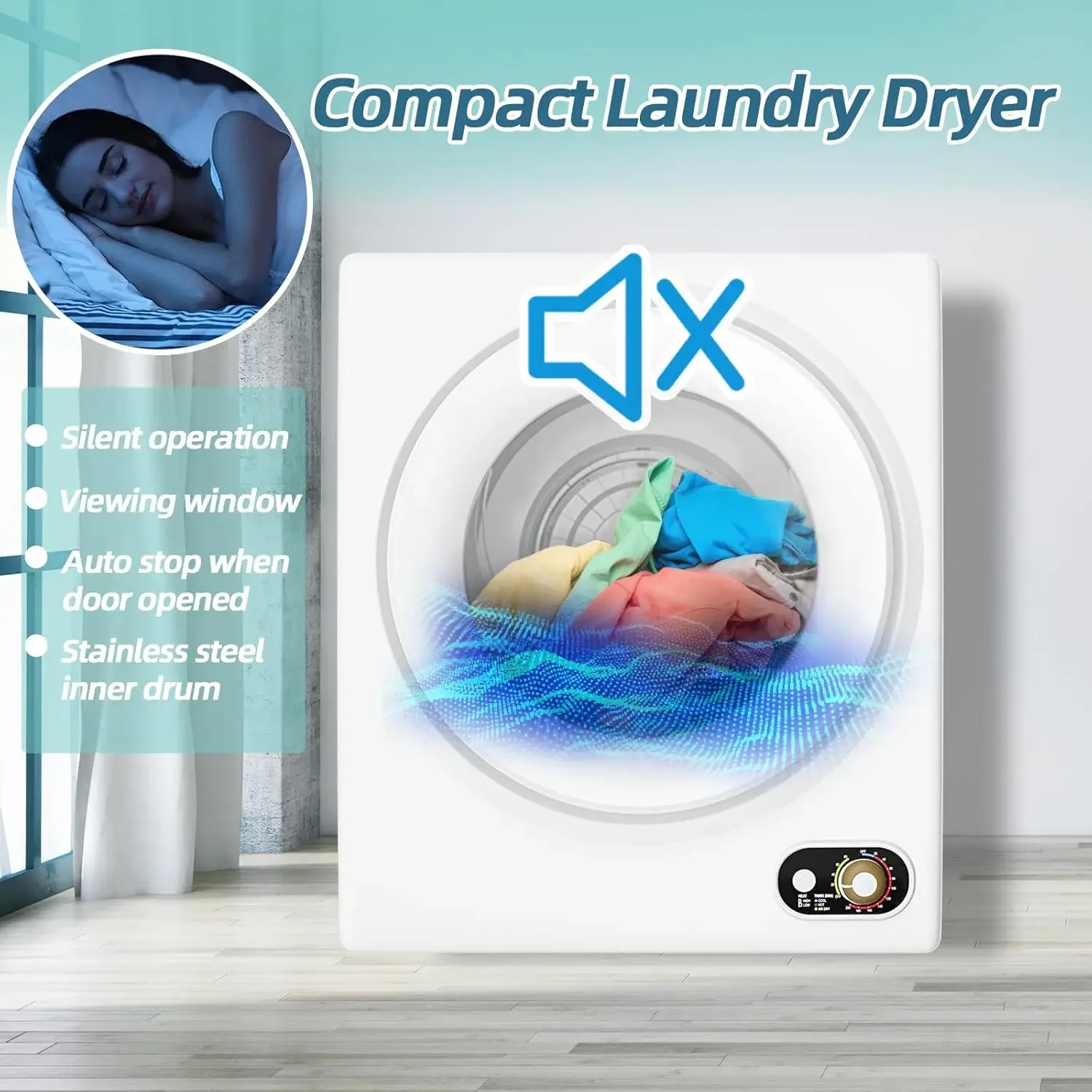 Compact Dryer, 120V Portable Clothes Laundry Dryer with Stainless Steel Inner Tub, Electric Dryer Machine for Small Space 4