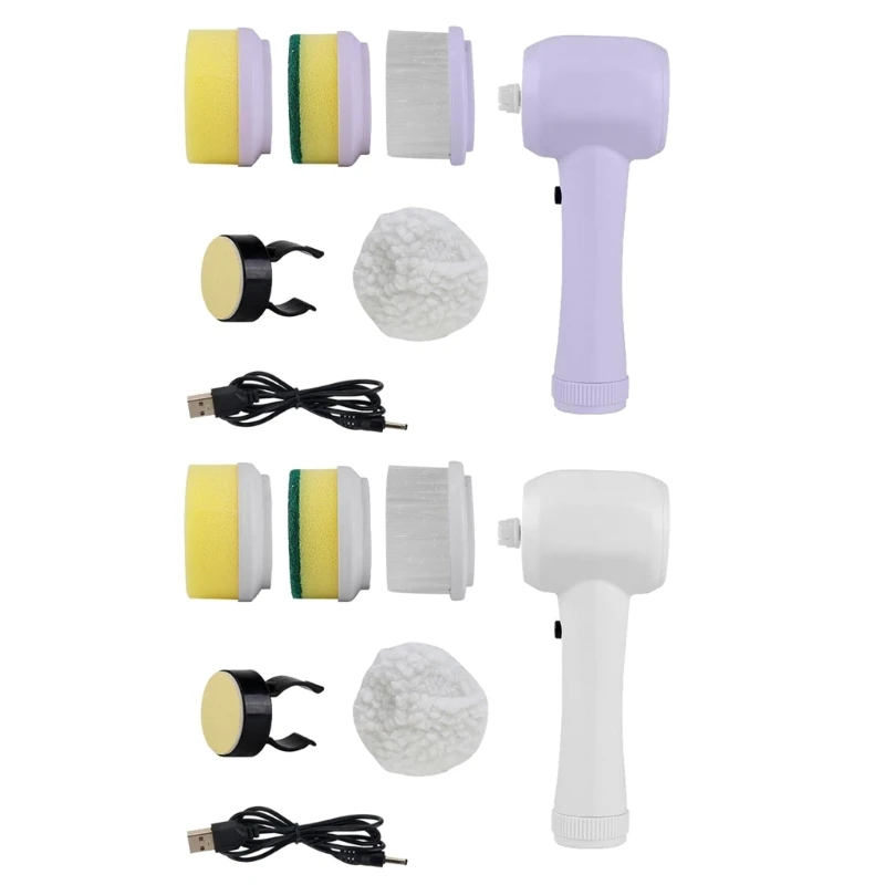 

USB Rechargeable Electric Bathroom Cleaner 4 In 1 Brushes Spinning Scrubber