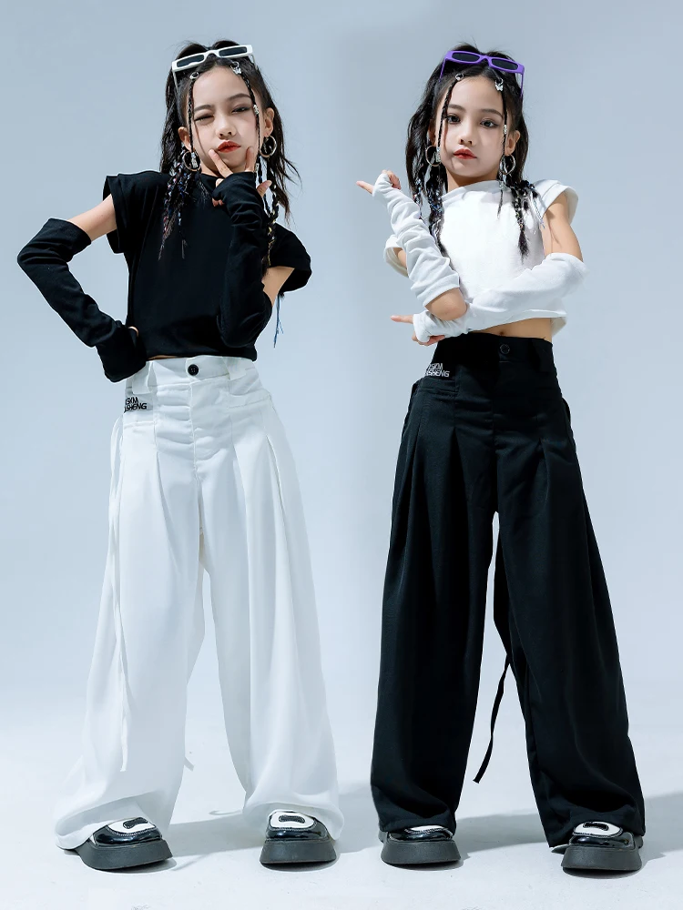 

Kpop Girls Clothes Hip Hop Dance Costume Jazz Dance Crop Tops White Black Pants Modern Dance Performance Suit Group Wear BL12269