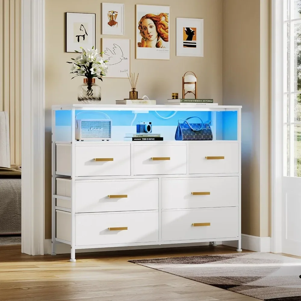 

Dresser for Bedroom Dresser TV Cabinet With LED Lights and Power Socket Chest of Drawers TV Up to 45 Inches Furniture Home