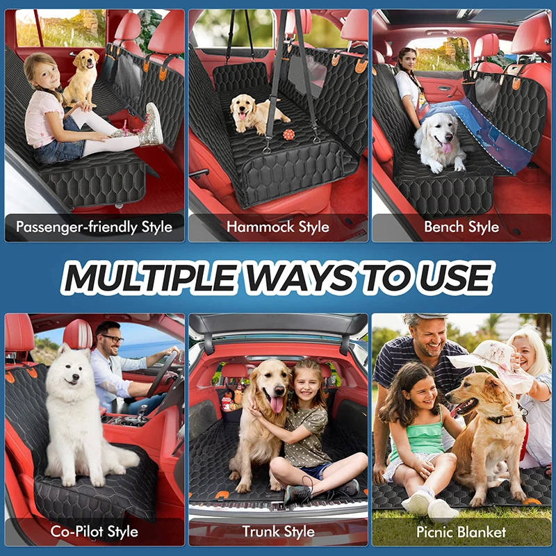 Benepaw 6 in1 Dog Car Seat Cover Waterproof Mesh Visual Window Hammock Durable Nonslip Pet Back Seat Protector For Trucks SUVs 2