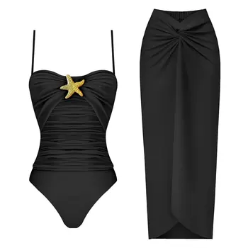 Costume da bagno intero da donna Vacanza Costume da bagno retrò femminile Abito da spiaggia Costume da bagno bikini di lusso Designer Backless Nero Abbigliamento da surf 1