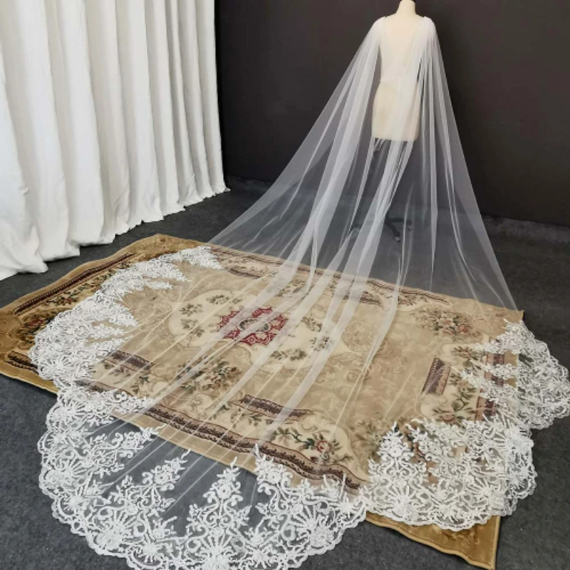 

Scalloped Edge Lace Wedding Cape 3.5M Long High end Bridal Bolero Shoulder Veil