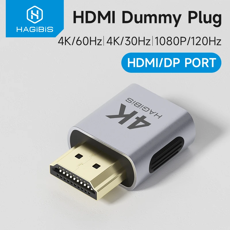Hagibis 4K HDMI Dummy Plug DisplayPort EDID Emulator Plug Headless Adapter Virtual Display Emulator 4K@60Hz 2K@60Hz 1080P@120Hz