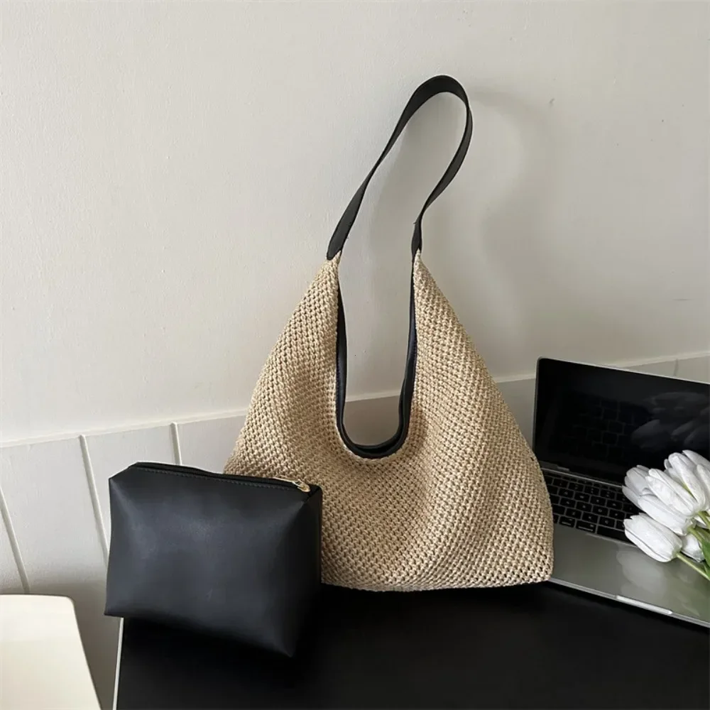 Casual Beach Summer Popular Woven Mother-in-law Bag 2026 Fashionable One-shoulder Seaside Travel Beach Straw Bag Women Handbags
