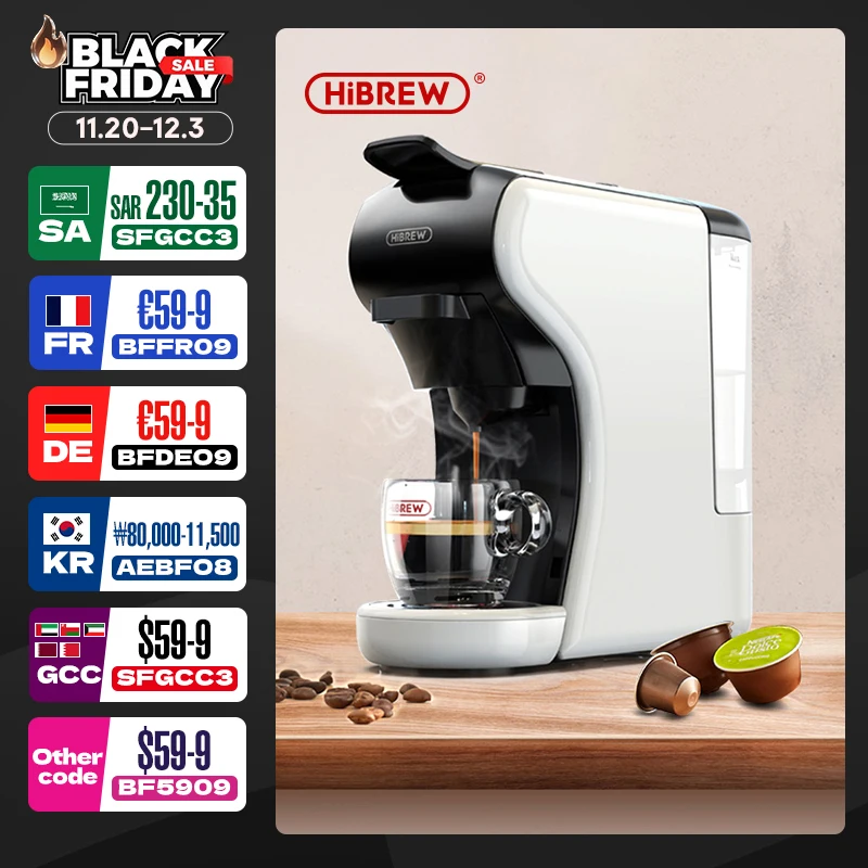 HiBREW 4 in 1 Multiple Capsule Coffee Maker Full Automatic With Hot & Cold Milk Foaming Machine Frother & Plastic Tray Set