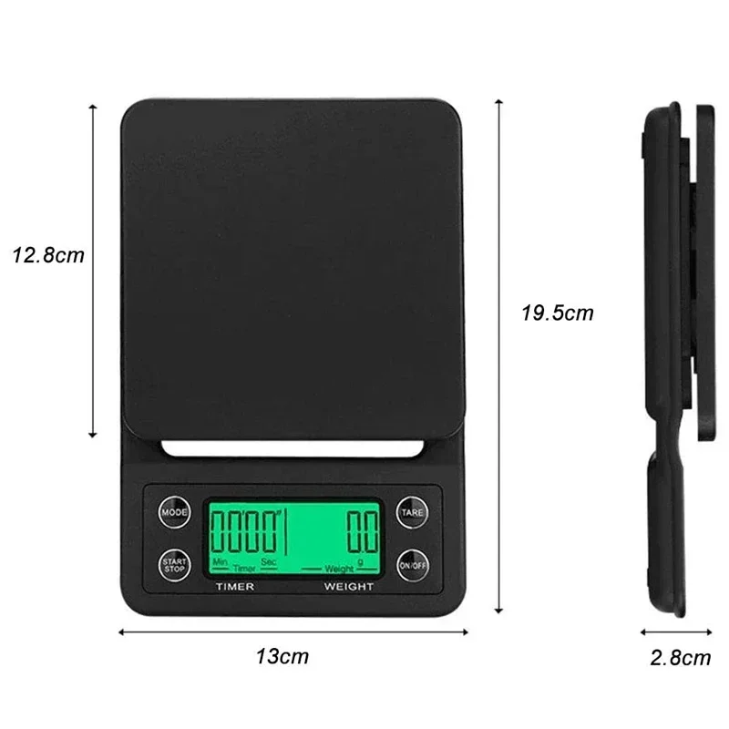 5kg/0.1g Black Electronic Digital Kitchen Scale Portable Drip Coffee Scale With Timer High Precision LCD Electronic Scales