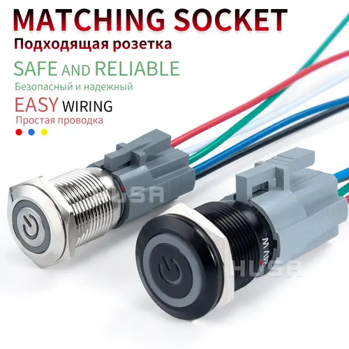 12/16/19/22mm Black shell Push Button Switch Metal Waterproof Latching Momentary LED Light Car Engine Power Switch Blue Red HUSA - Image 4