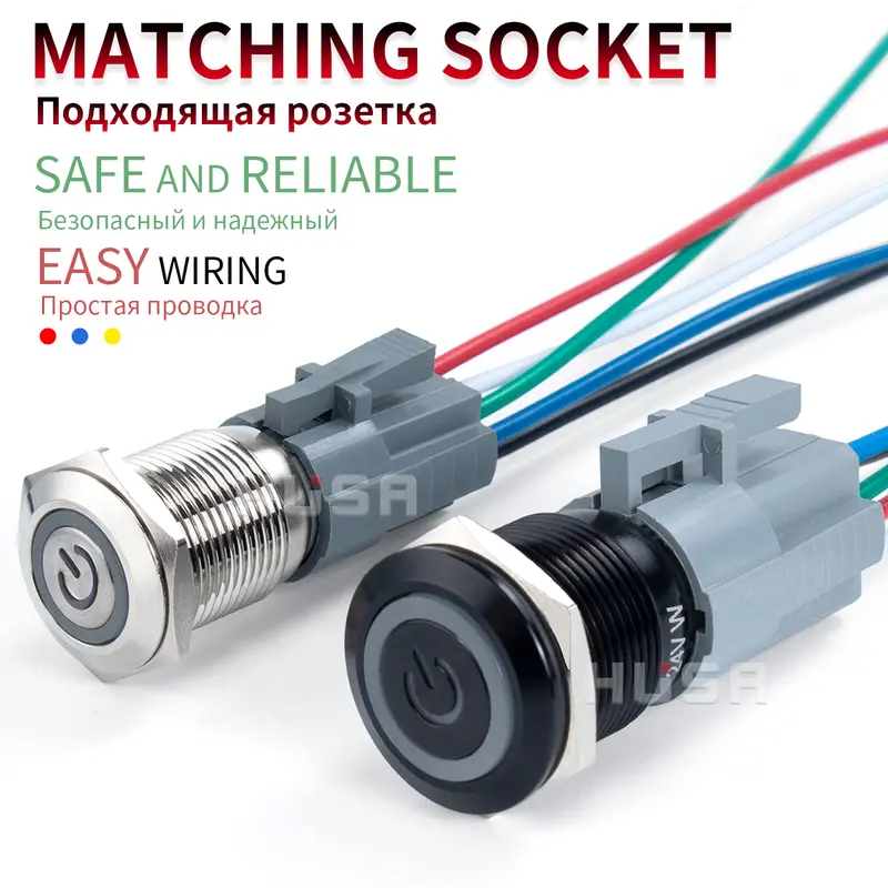 12/16/19/22mm Black shell Push Button Switch Metal Waterproof Latching Momentary LED Light Car Engine Power Switch Blue Red HUSA - Image 4