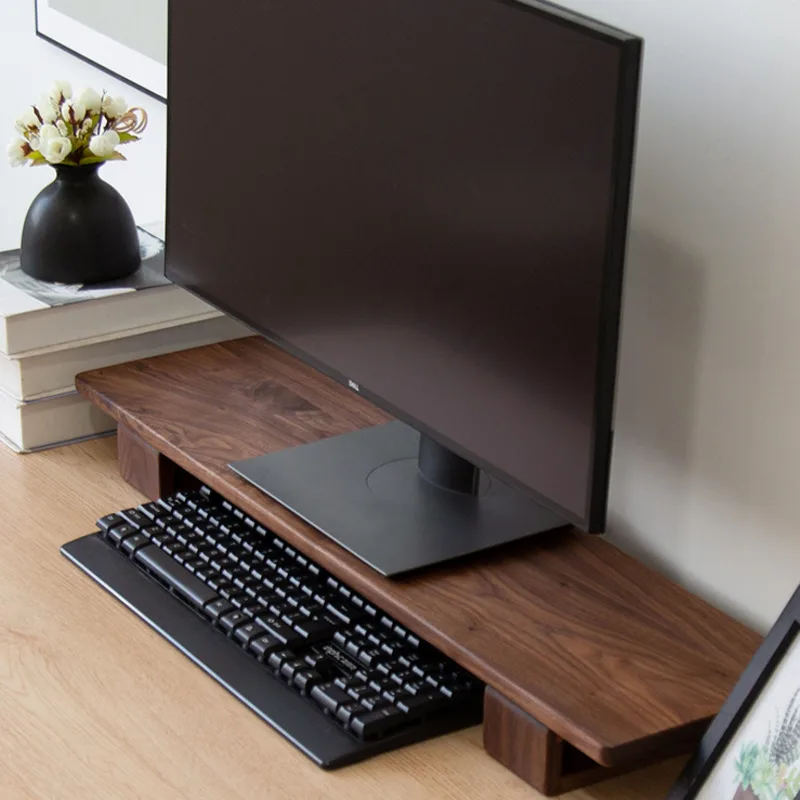 

Small Table Desktop Shelf Solid Wood Black Walnut Laptop Desk Computer Monitor Desk Height Shelf Storage System Screen Base