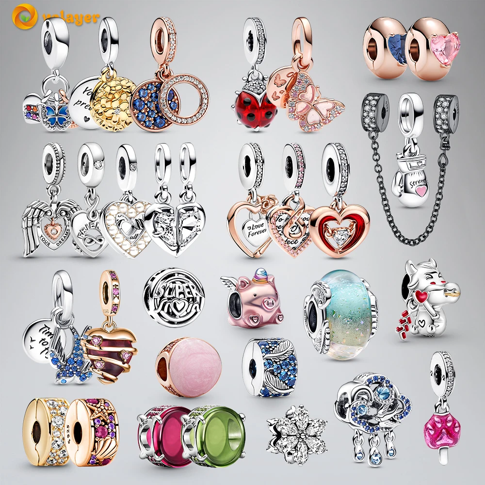 Volayer925SterlingSilverBeadsFeatherCloudSwallowRedLadybird