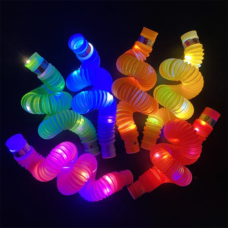 DIY Luminous Pop Tubes LED Fluorescent Color Stretched Plastic Tube Corrugated Telescopic Tube Vent Decompression Toy Long Squis squeezy toys