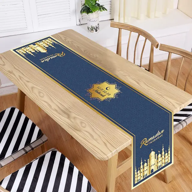 Ramadan Mubarak Linen Asztali Futó Dekorációk Mecset Lámpás Iszlám Dekoráció - Image 4