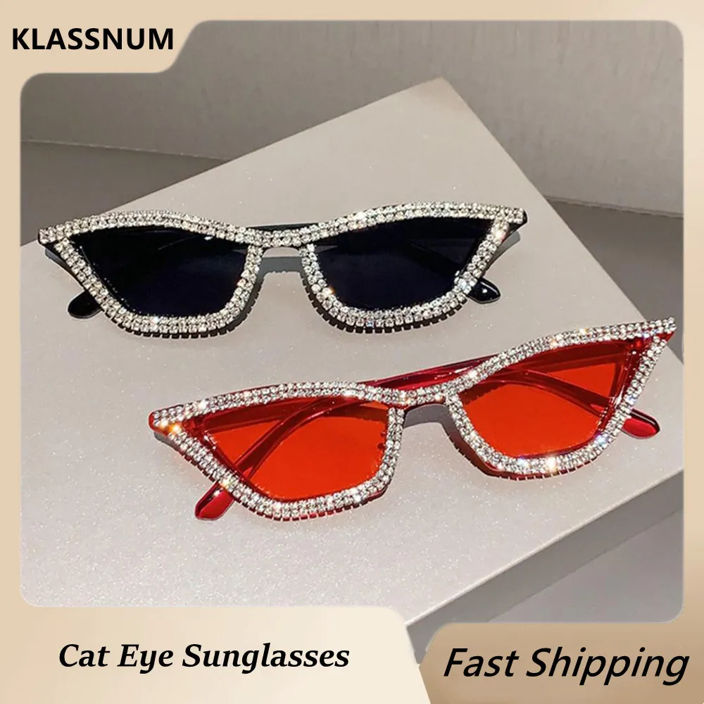 Occhiali Da Sole Donna Vintage Cat Eye Con Strass – Montatura Metallica, Lenti Oceaniche, Protezione UV400, Forma Triangolare