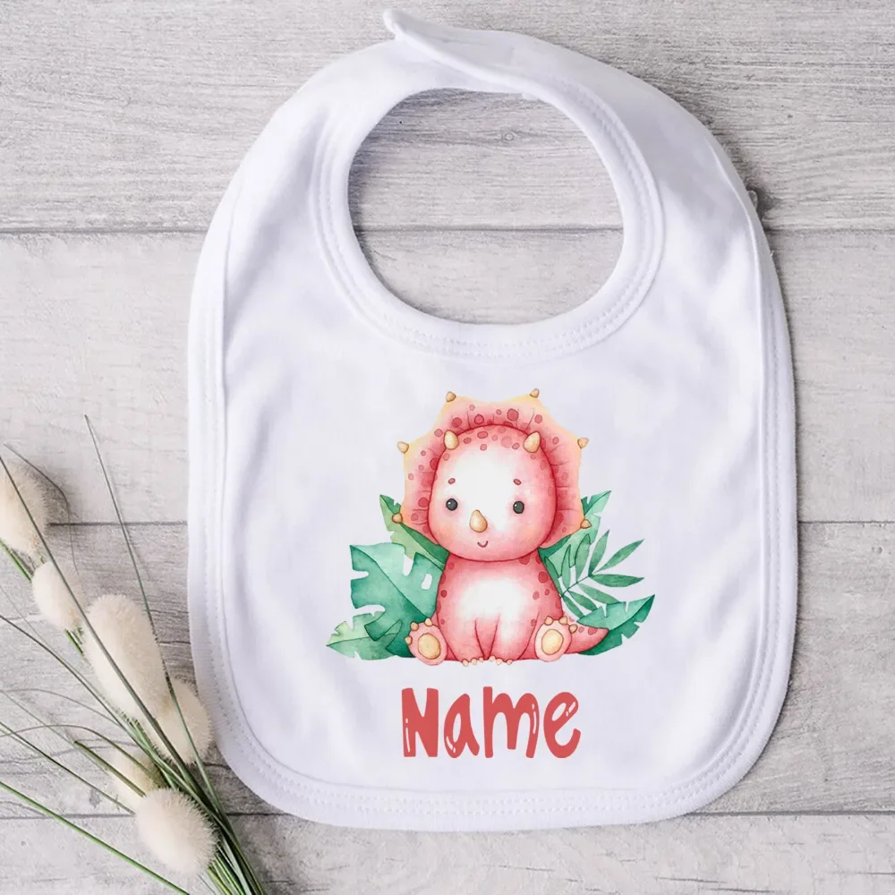 Description Picture 5 of itemPersonalised Baby Bibs Custom Animal with Name Boy Girl Cotton Bib Newborn Saliva Towel Dino Panda Print Bib Infant Shower Gifts