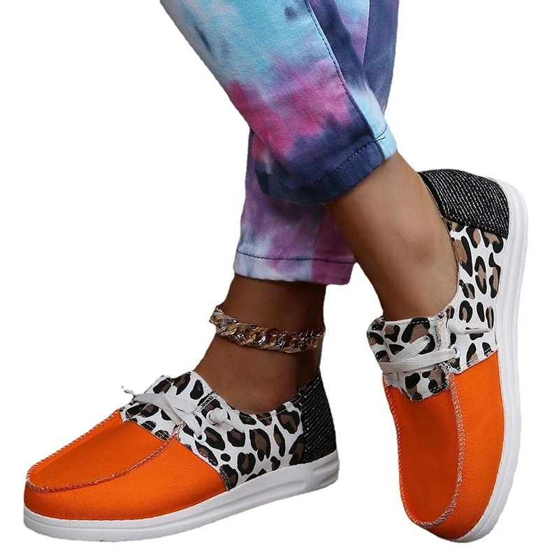 

2023 Summer Women Vulcanized Shoes Canvas Slip on Loafers Female Flat Shoes Fashion Ladies Walking Shoe Leopard Casual Sneakers